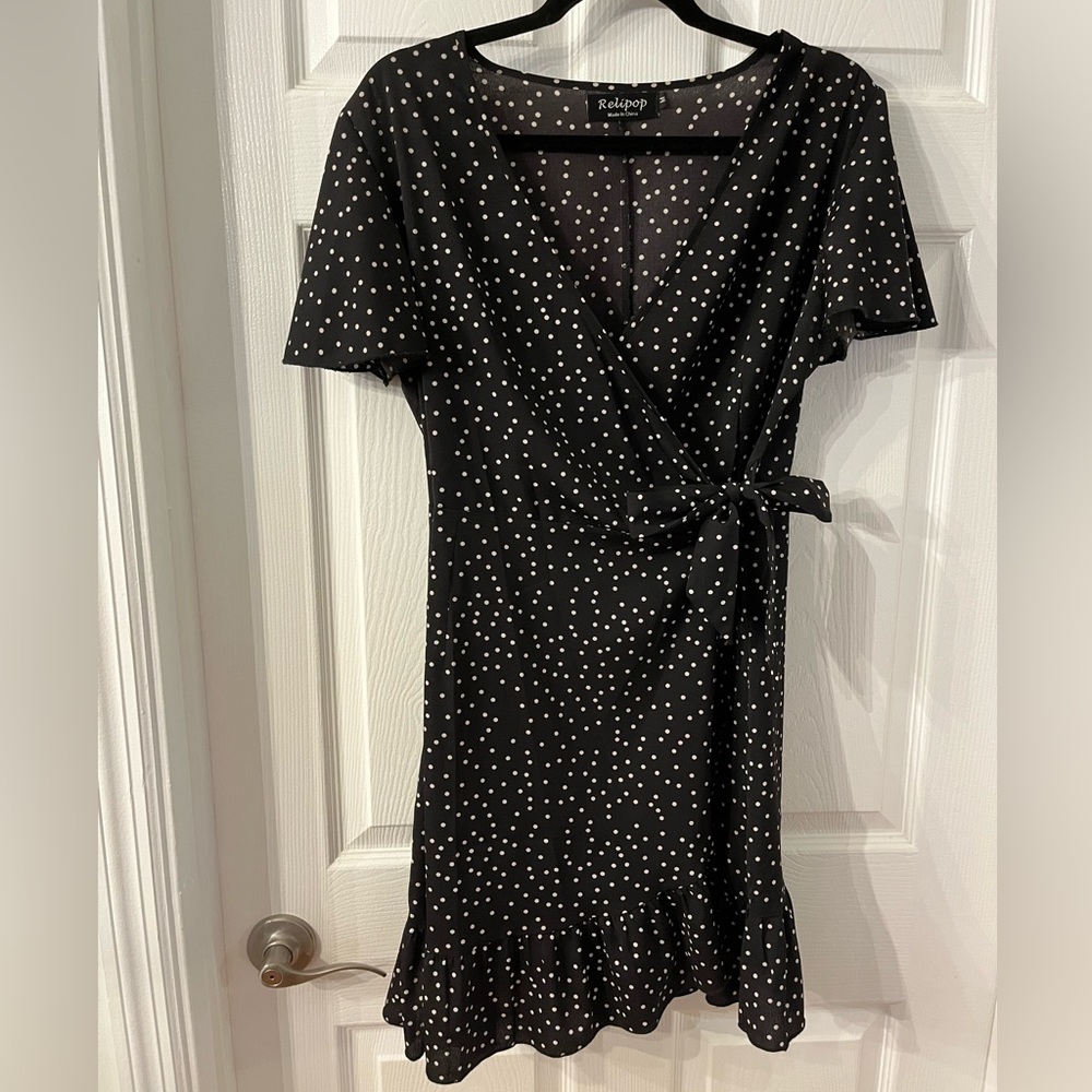 Black & White Polkadot Wrap Dress